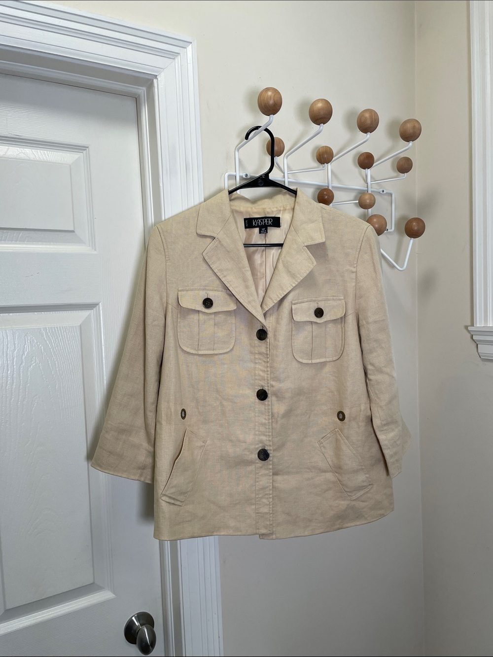 Kasper - Classic Button Down Linen Blazer Jacket - Cream - 12p